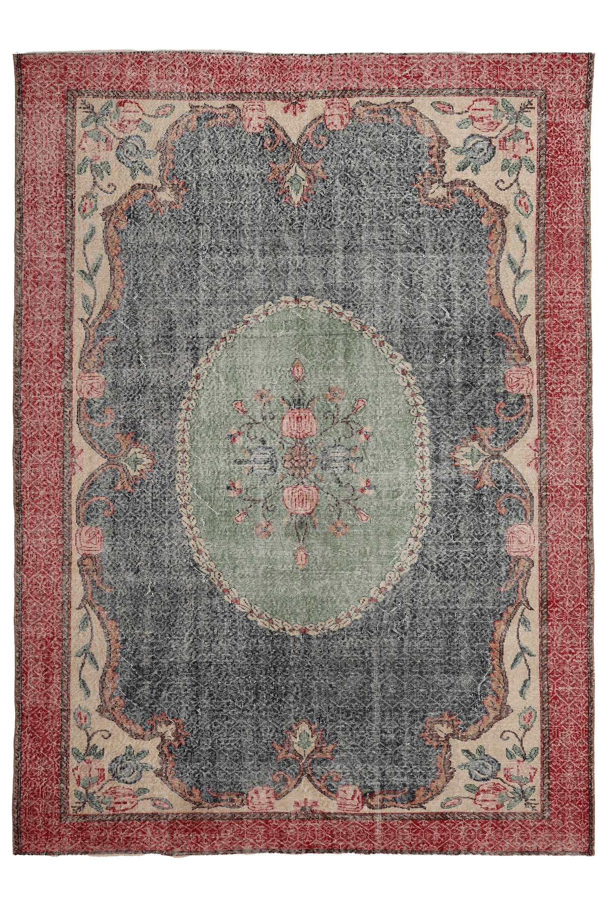 Vintage Isparta Turkish Area Rug 7x10 ft — Blue & Red Floral