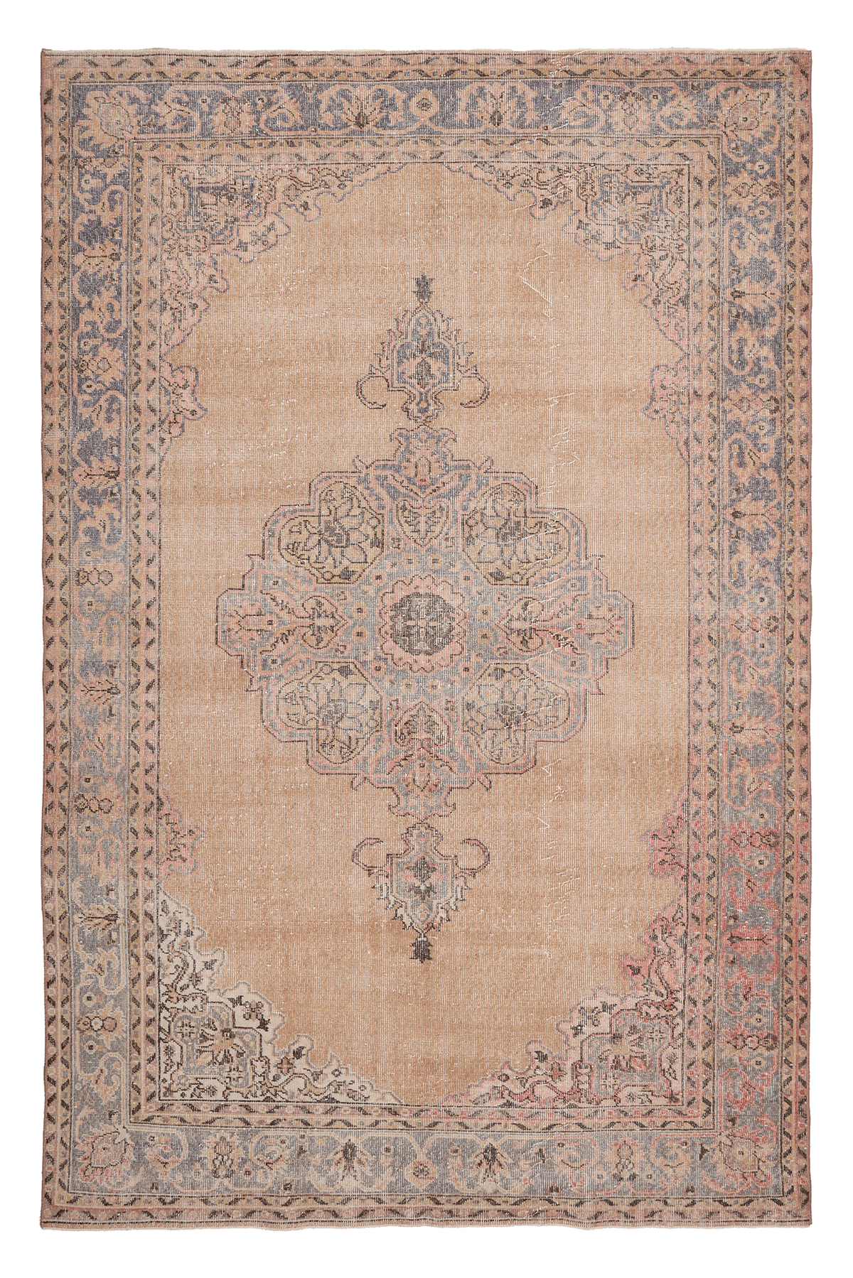 Vintage Isparta Turkish Area Rug 6x10 ft — Beige & Purple Floral