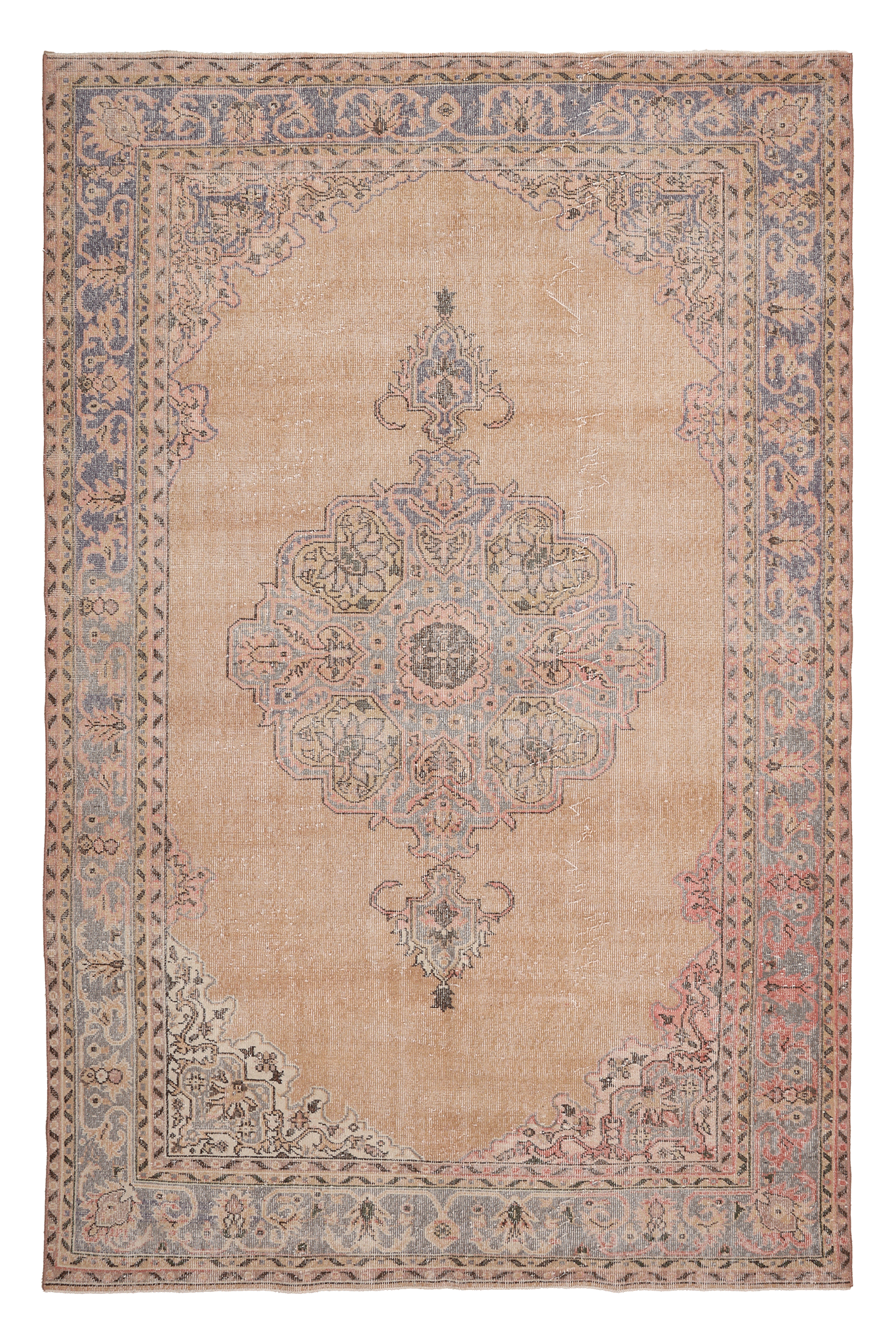 Vintage Isparta Turkish Area Rug 6x10 ft — Beige & Purple Floral