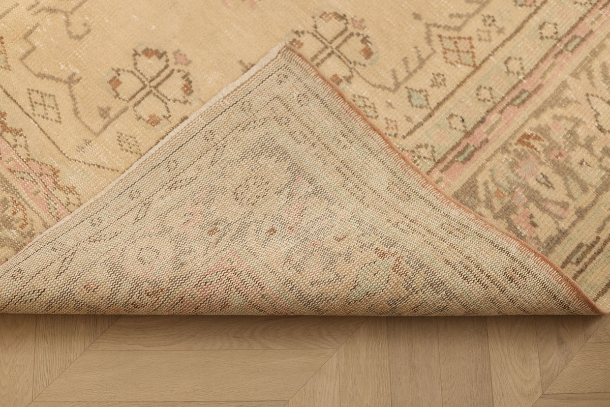 Vintage Manisa Turkish Area Rug 6x10 ft — Beige & Brown Floral (No. 40748)
