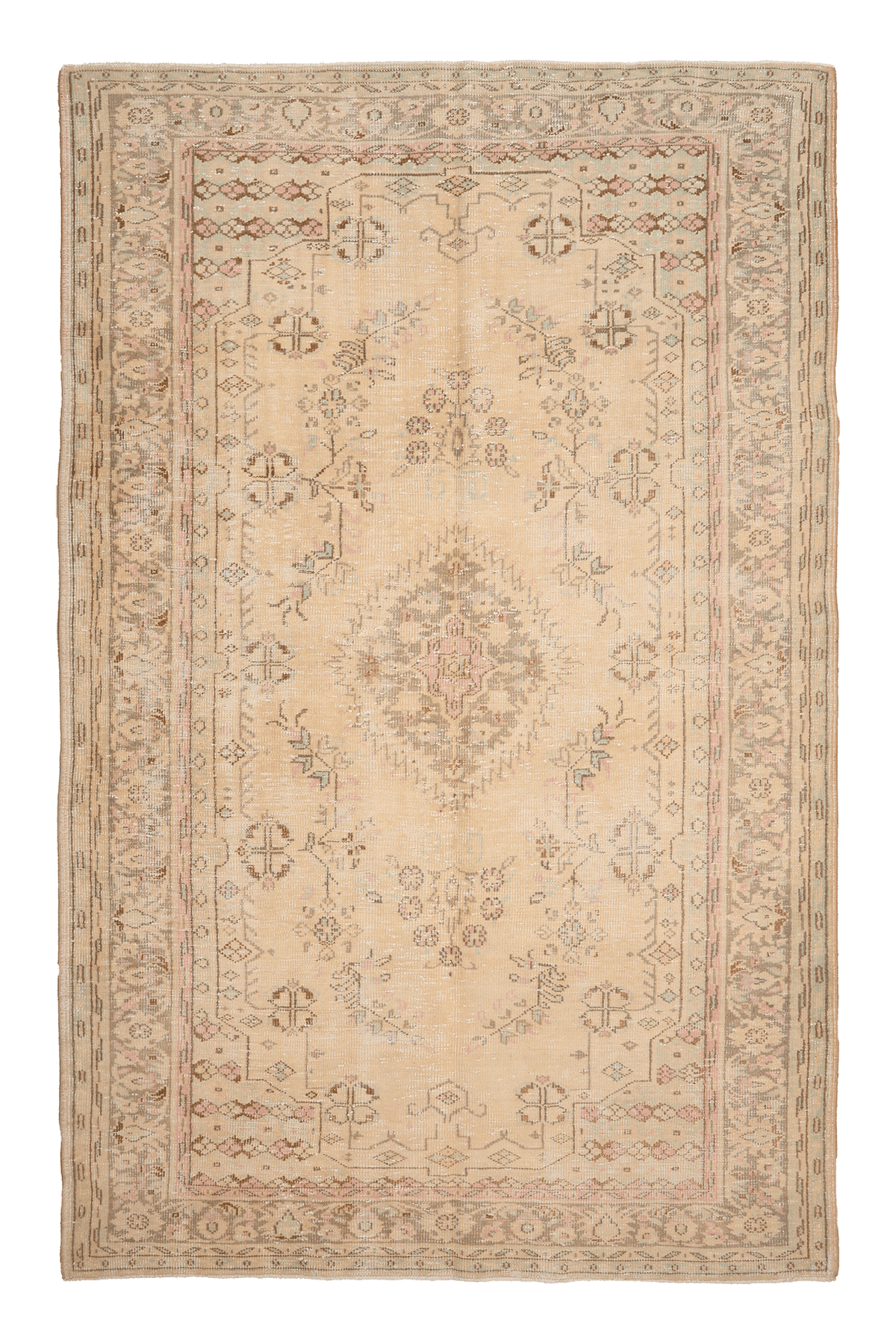 Vintage Manisa Turkish Area Rug 6x10 ft — Beige & Brown Floral (No. 40748)