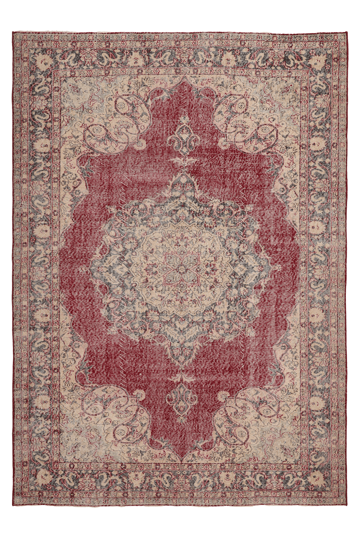 Vintage Isparta Turkish Area Rug 7x10 ft — Red & Beige Floral (No. 40758)