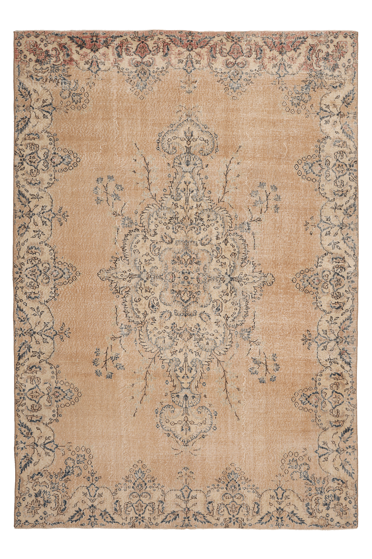 Vintage Isparta Turkish Area Rug 7x10 ft — Beige & Blue Floral