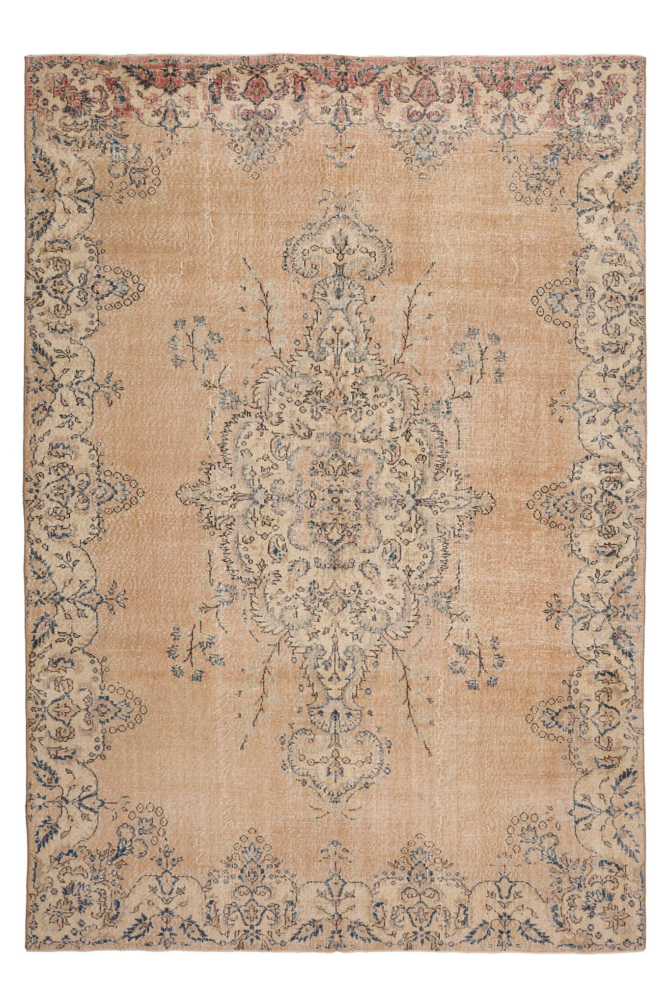 Vintage Isparta Turkish Area Rug 7x10 ft — Beige & Blue Floral