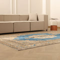 Vintage Isparta Turkish Area Rug 6x9 ft — Blue & Brown Floral