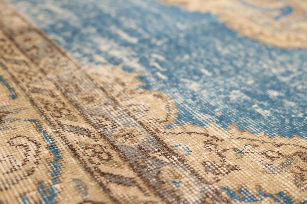 Vintage Isparta Turkish Area Rug 6x9 ft — Blue & Brown Floral