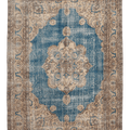 Vintage Isparta Turkish Area Rug 6x9 ft — Blue & Brown Floral