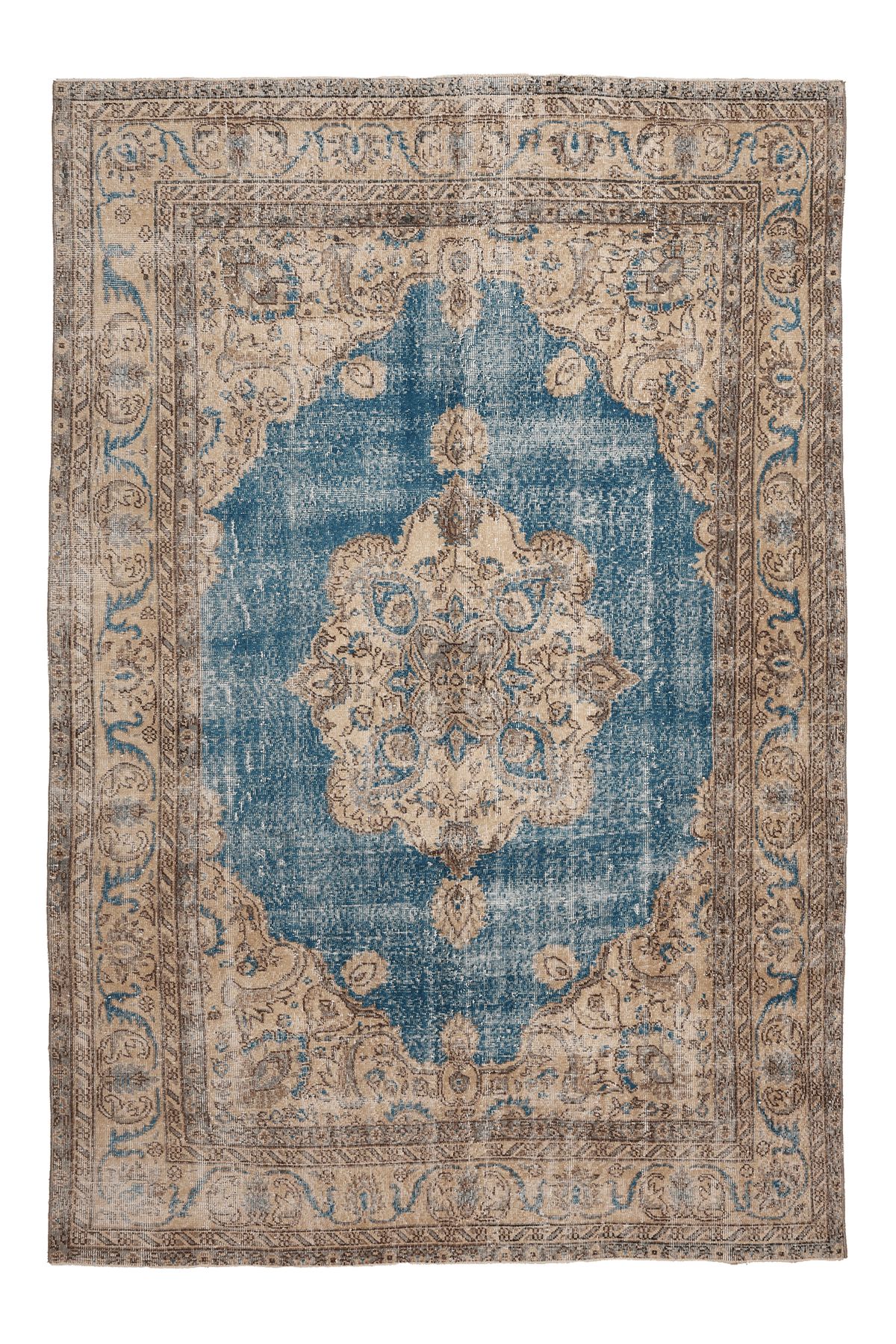 Vintage Isparta Turkish Area Rug 6x9 ft — Blue & Brown Floral
