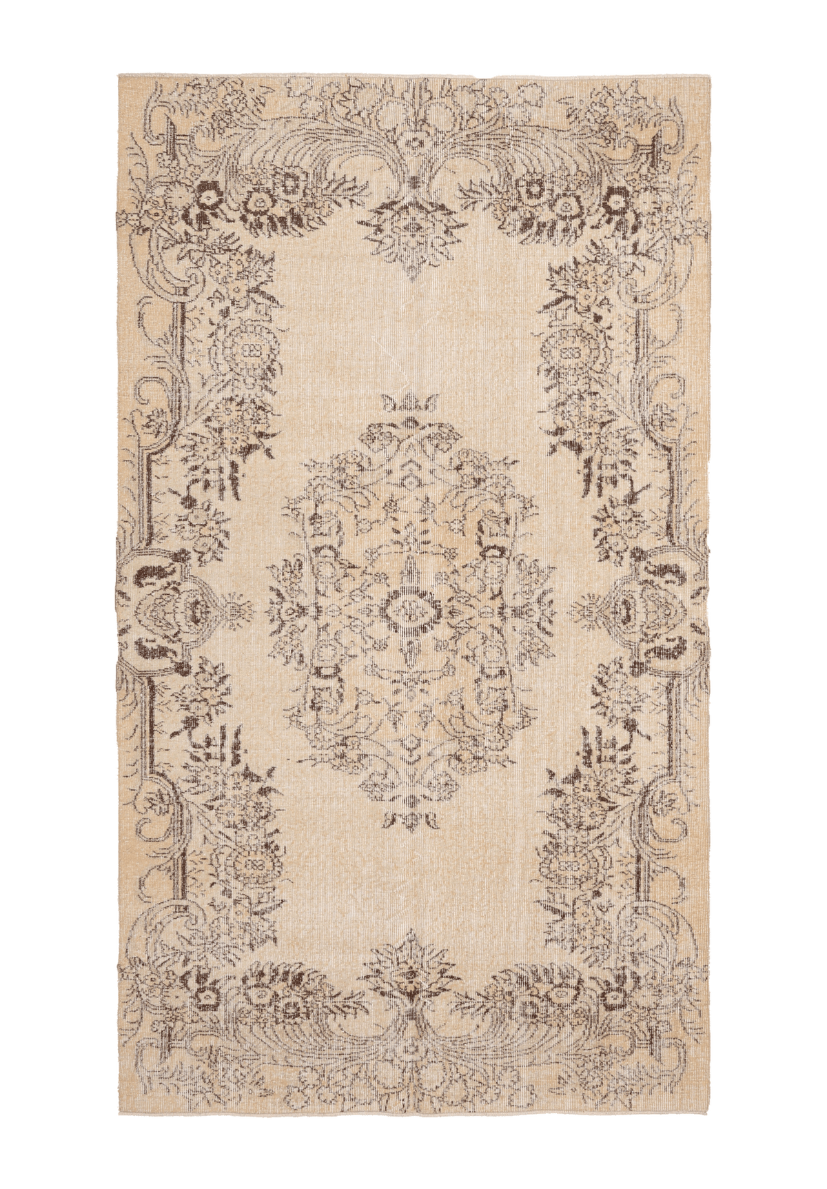 Vintage Isparta Turkish Area Rug 4x8 ft — Beige Floral