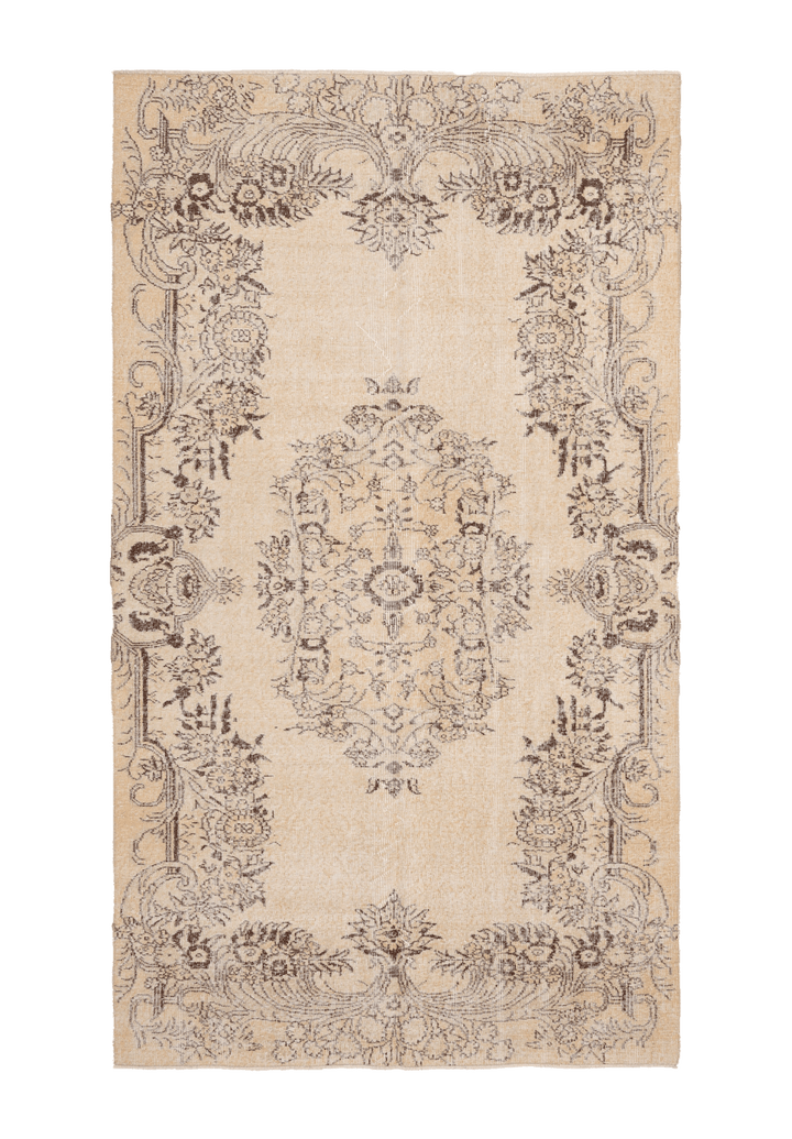 Vintage Isparta Turkish Area Rug 4x8 ft — Beige Floral