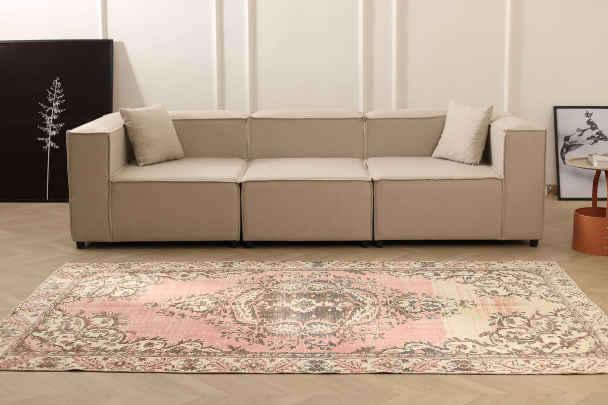 Vintage Manisa Turkish Area Rug 5x8 ft — Pink Floral