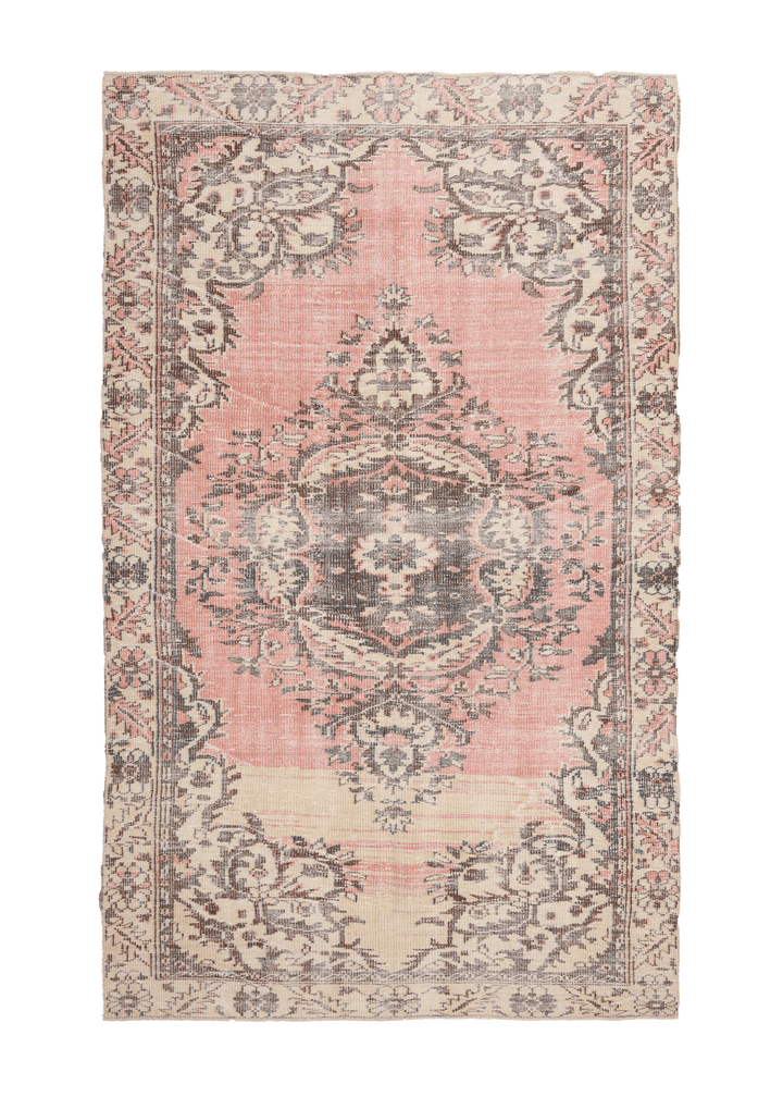 Vintage Manisa Turkish Area Rug 5x8 ft — Pink Floral