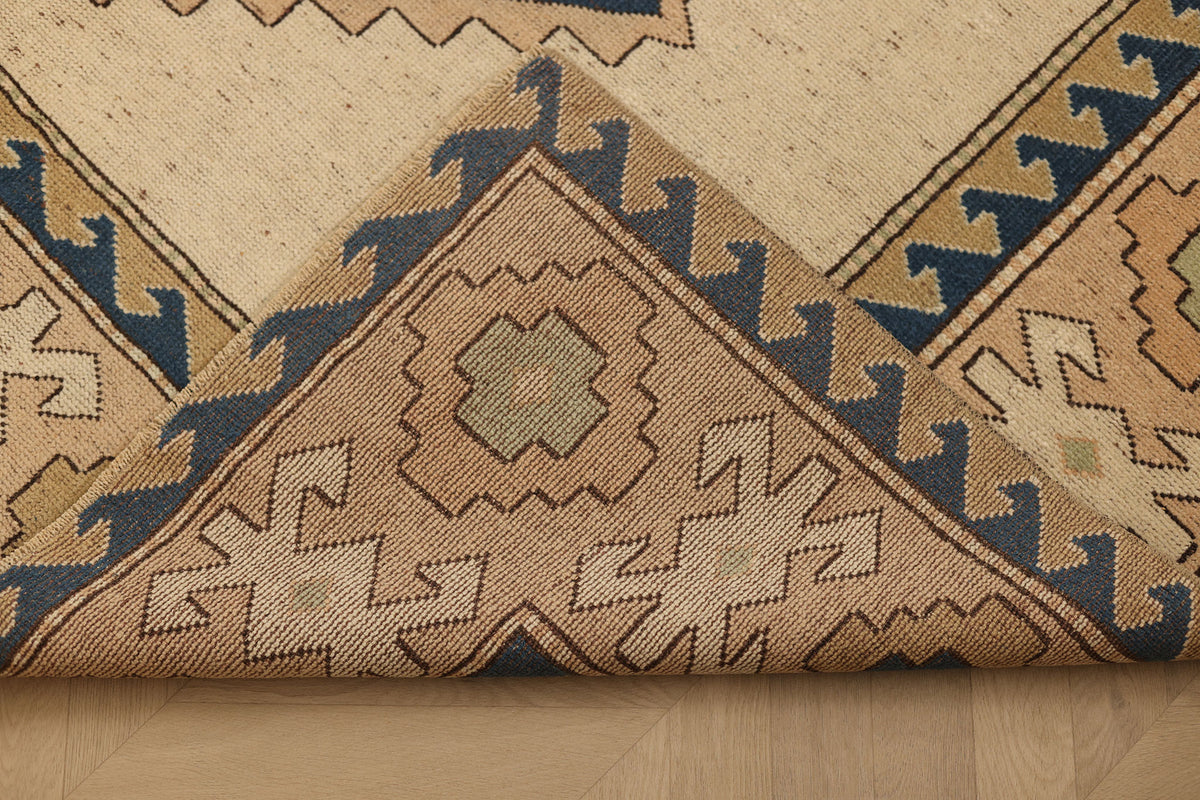Vintage Niğde Turkish Area Rug 6x9 ft — Beige & Brown Geometric