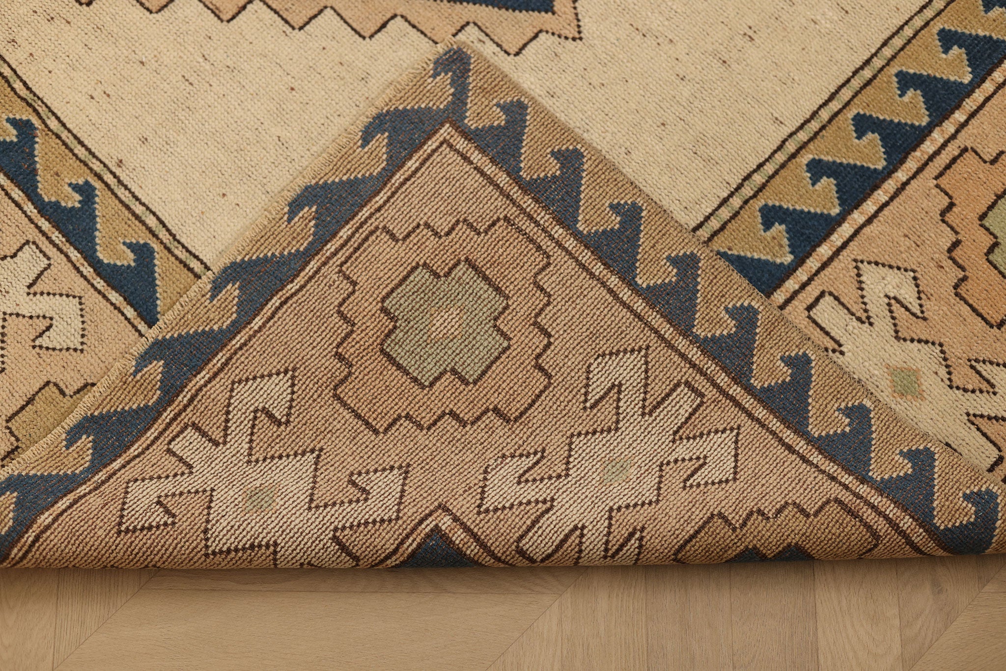 Vintage Niğde Turkish Area Rug 6x9 ft — Beige & Brown Geometric