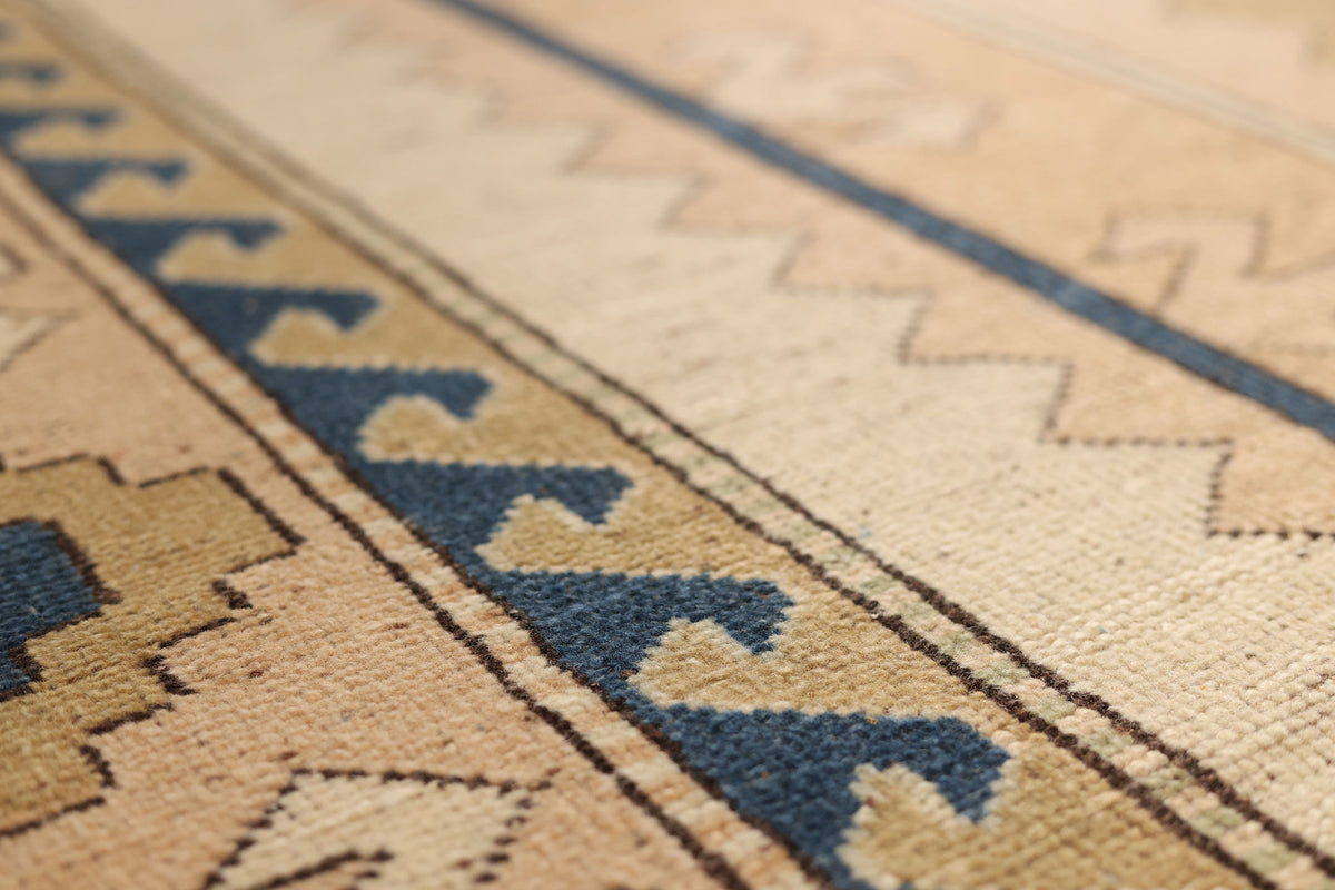 Vintage Niğde Turkish Area Rug 6x9 ft — Beige & Brown Geometric