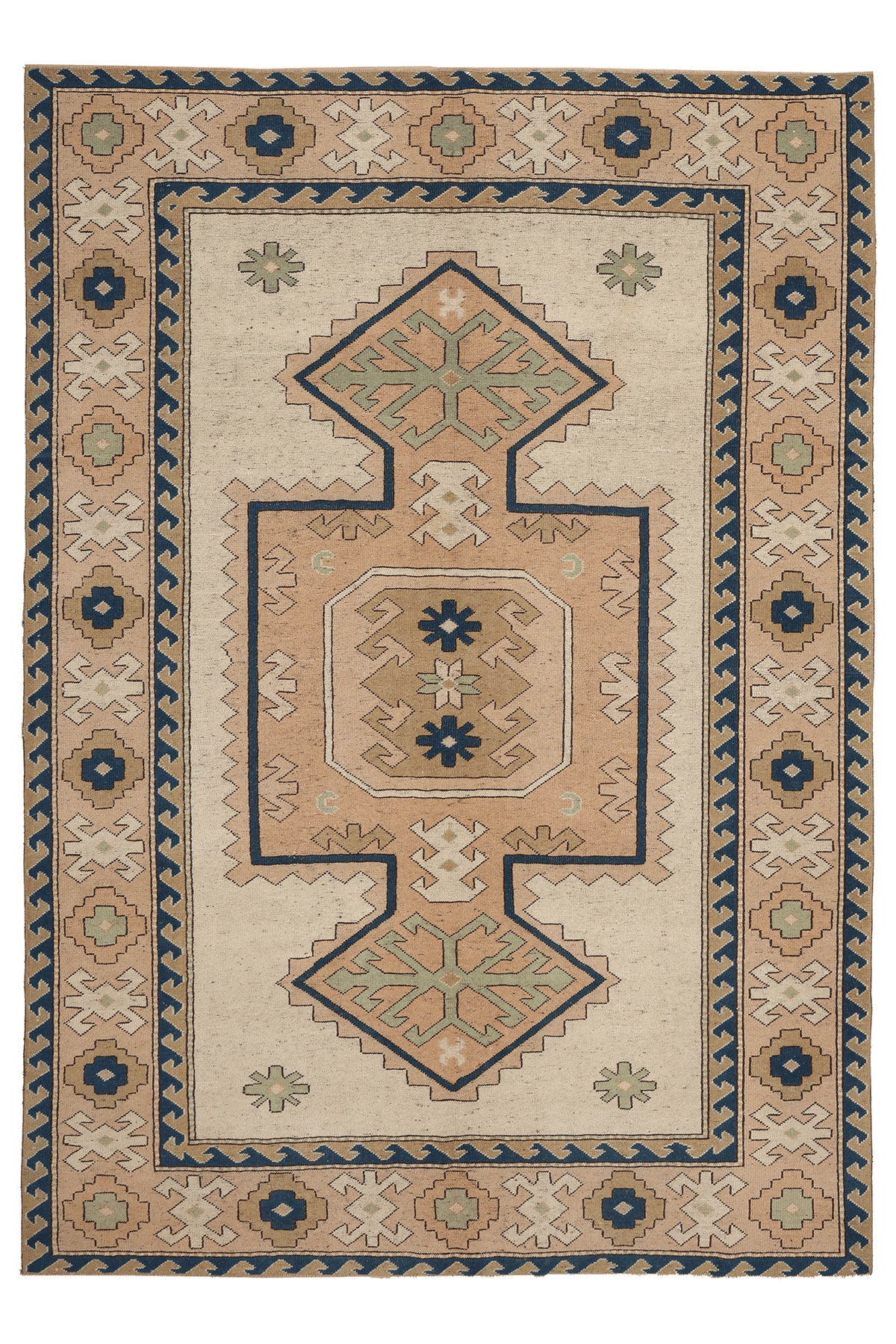 Vintage Niğde Turkish Area Rug 6x9 ft — Beige & Brown Geometric