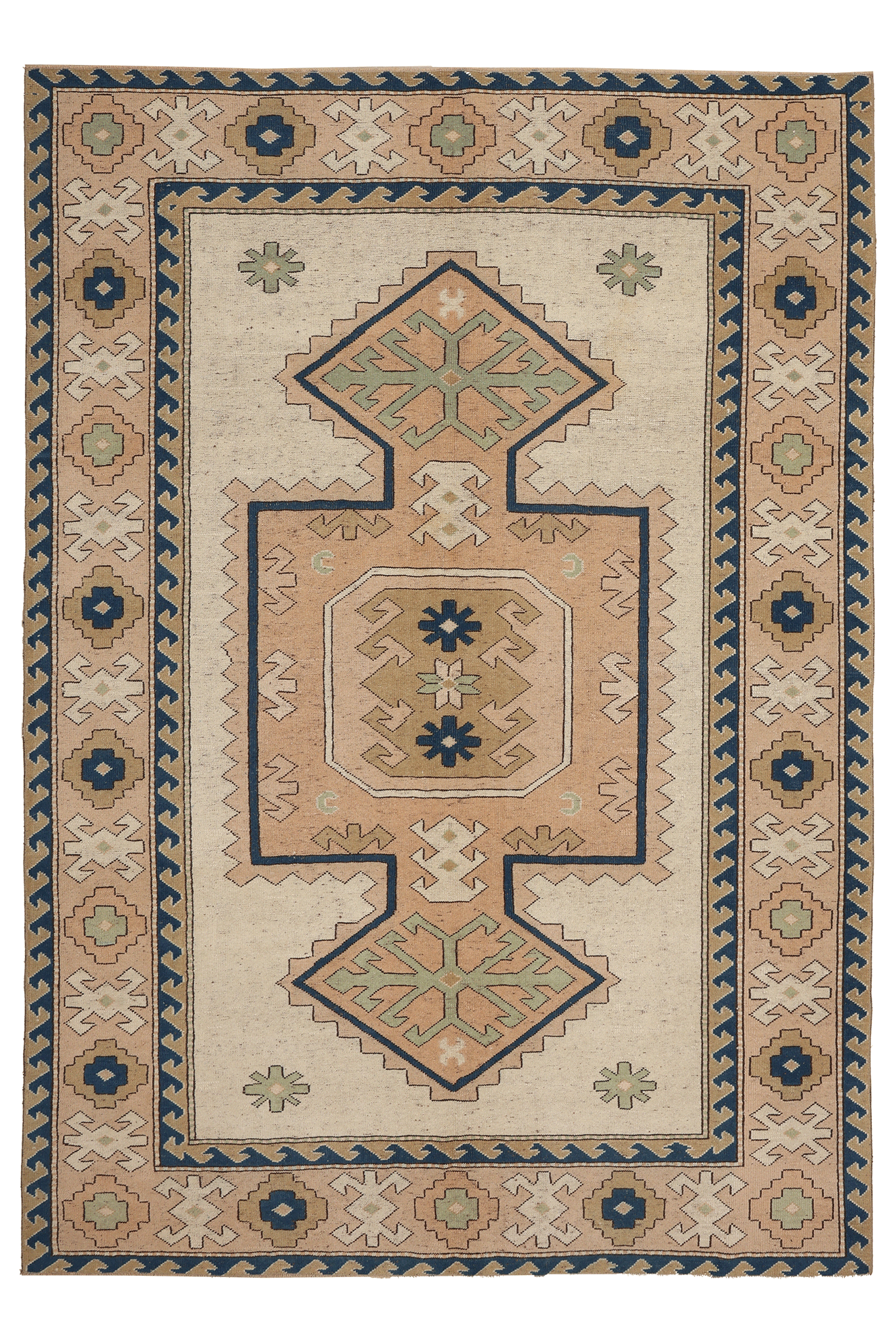 Vintage Niğde Turkish Area Rug 6x9 ft — Beige & Brown Geometric