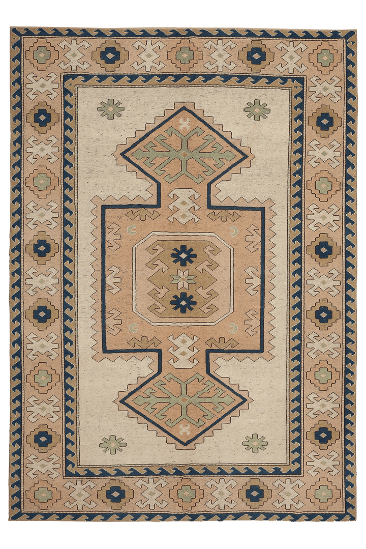 Vintage Niğde Turkish Area Rug 6x9 ft — Beige & Brown Geometric
