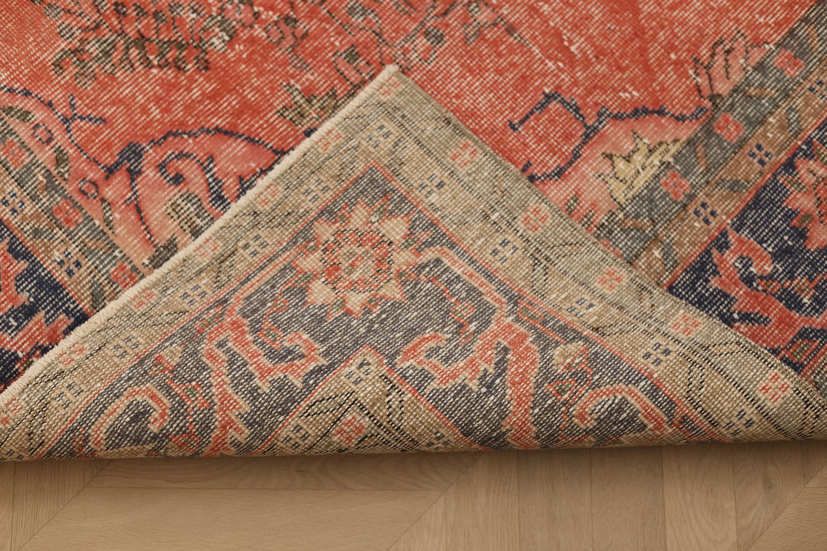 Vintage Isparta Turkish Area Rug 6x9 ft — Red & Blue Floral (No. 40811)