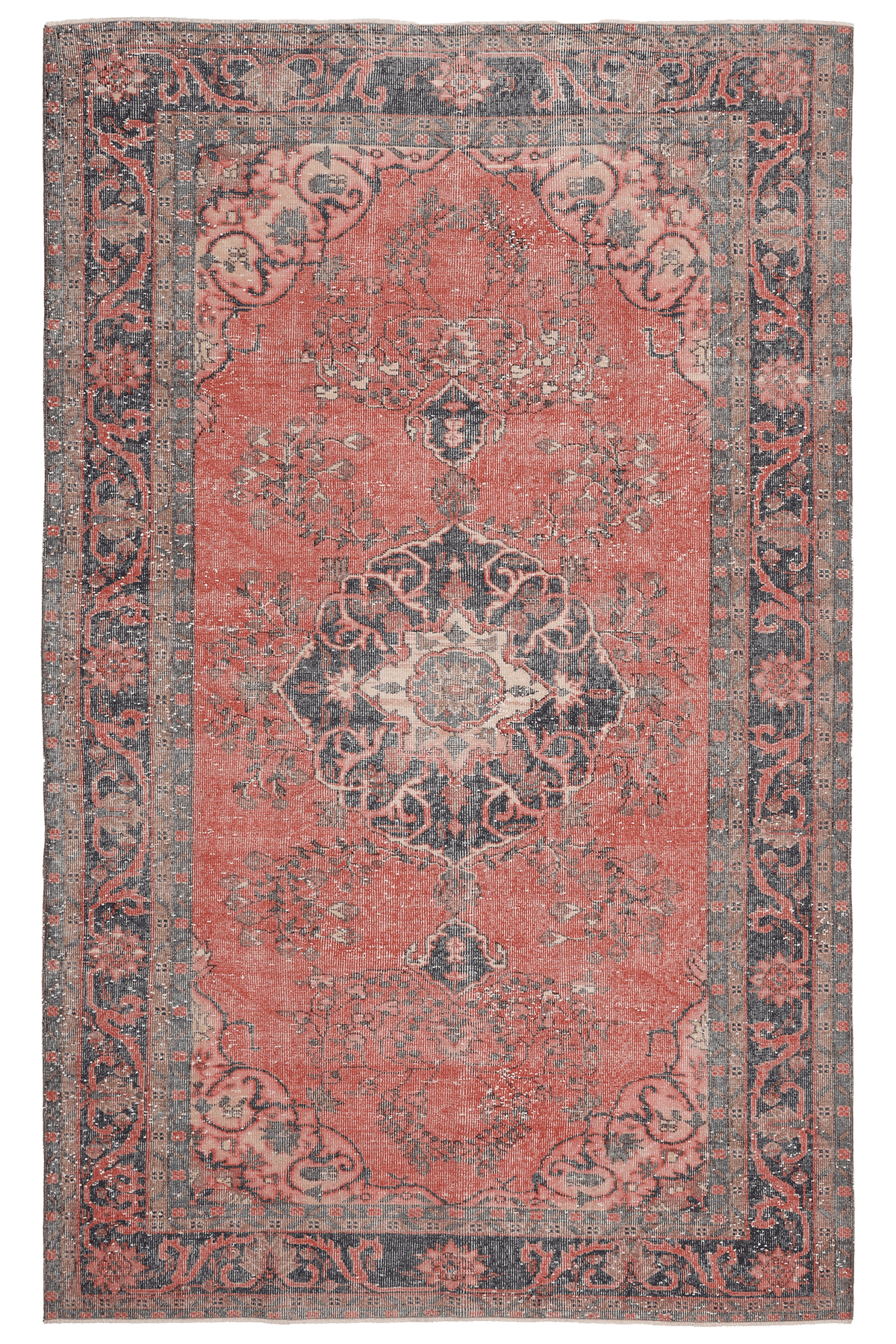 Vintage Isparta Turkish Area Rug 6x9 ft — Red & Blue Floral (No. 40811)