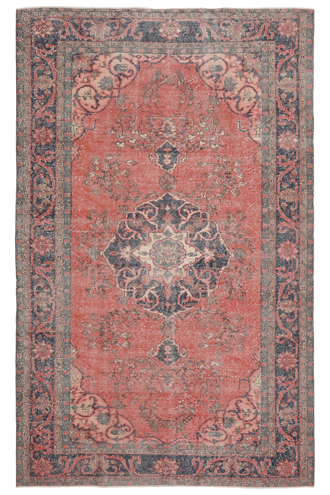 Vintage Isparta Turkish Area Rug 6x9 ft — Red & Blue Floral (No. 40811)