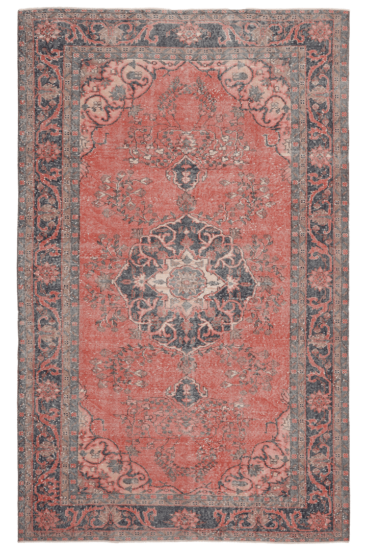 Vintage Isparta Turkish Area Rug 6x9 ft — Red & Blue Floral (No. 40811)