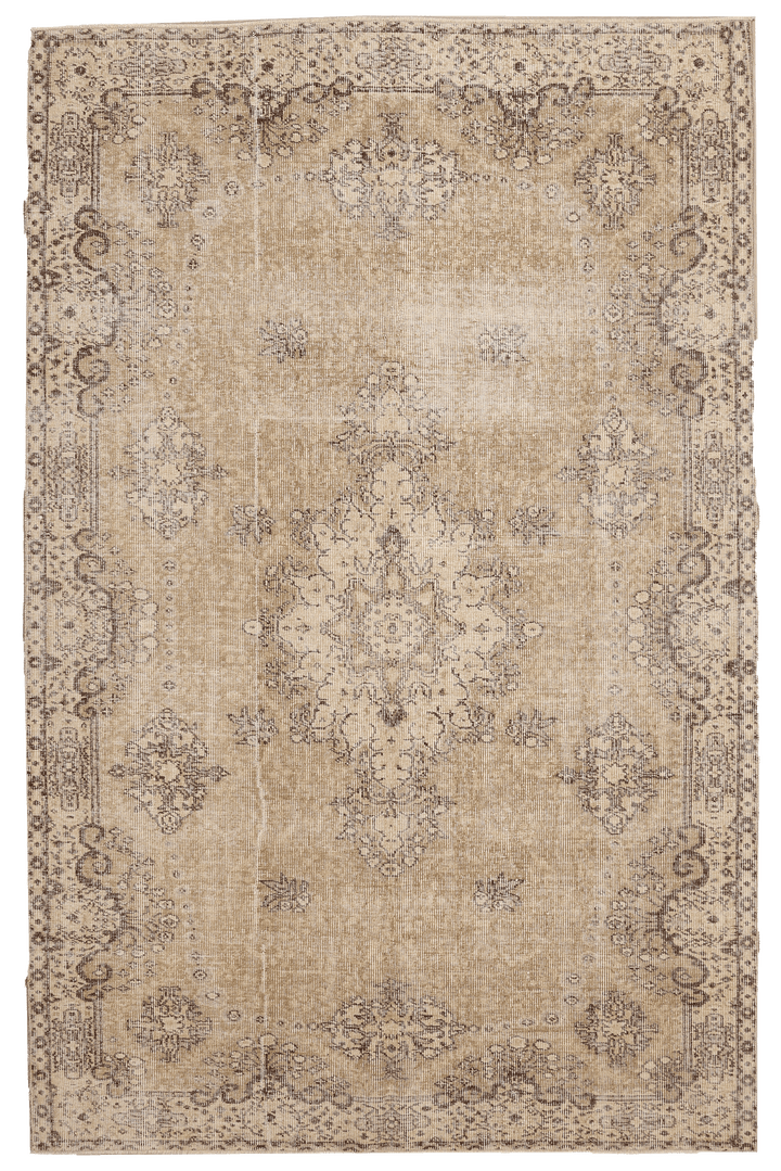 Vintage Isparta Turkish Area Rug 5x8 ft — Brown & Beige Floral (No. 40812)
