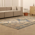 Vintage Niğde Turkish Area Rug 6x9 ft — Brown & Blue Geometric