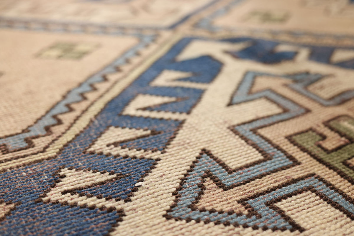 Vintage Niğde Turkish Area Rug 6x9 ft — Brown & Blue Geometric