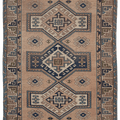 Vintage Niğde Turkish Area Rug 6x9 ft — Brown & Blue Geometric