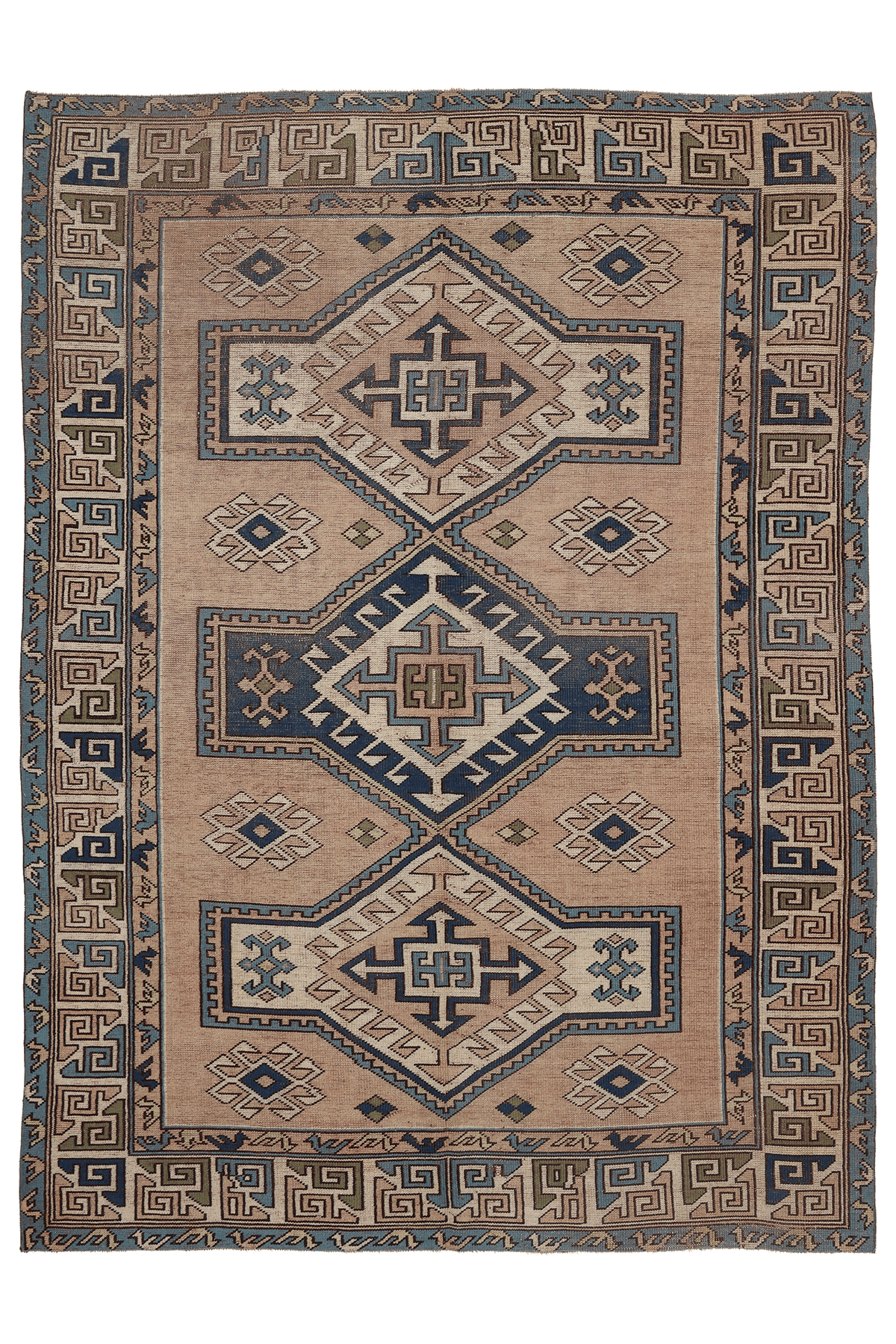 Vintage Niğde Turkish Area Rug 6x9 ft — Brown & Blue Geometric