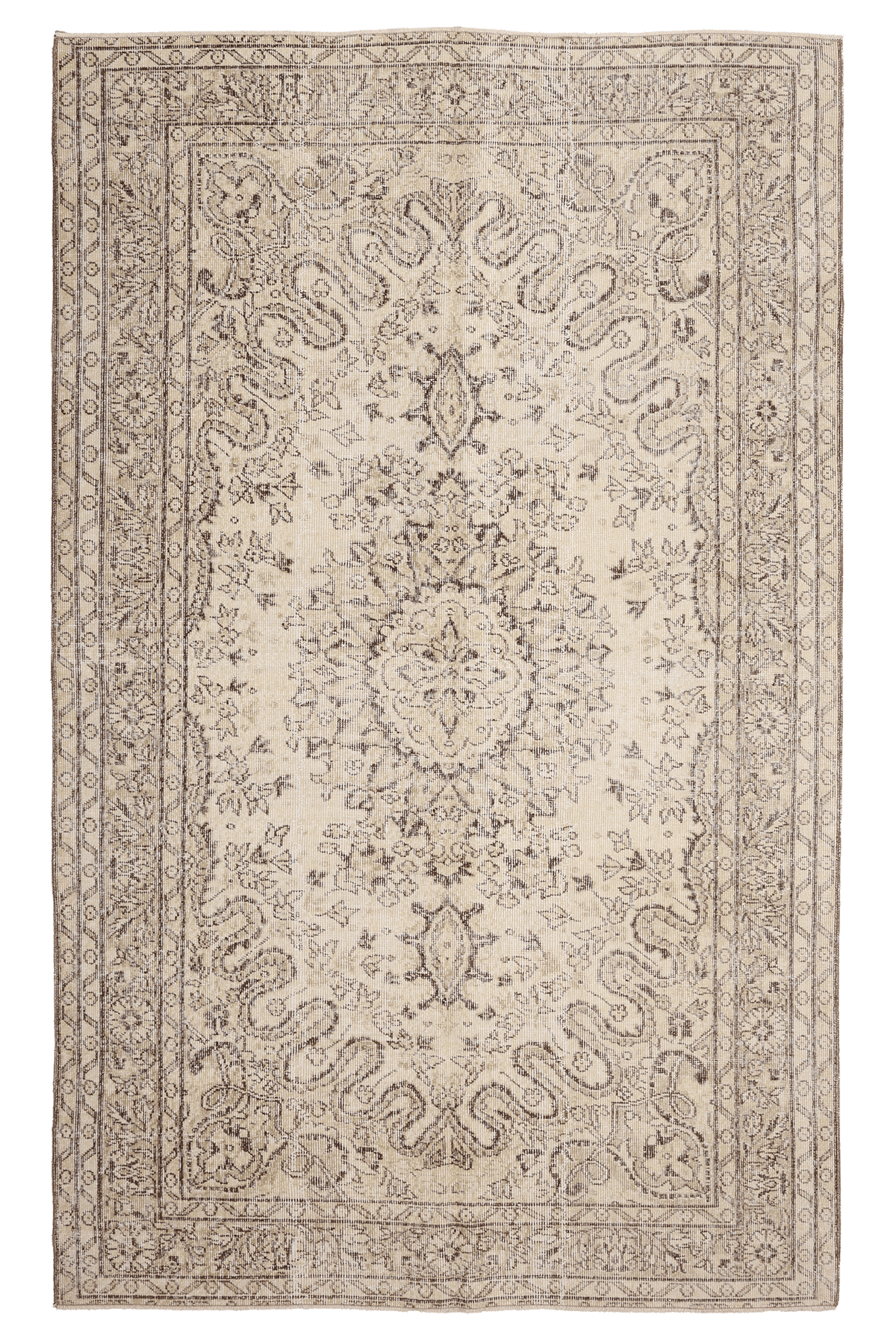 Vintage Isparta Turkish Area Rug 5x9 ft — White & Beige Floral