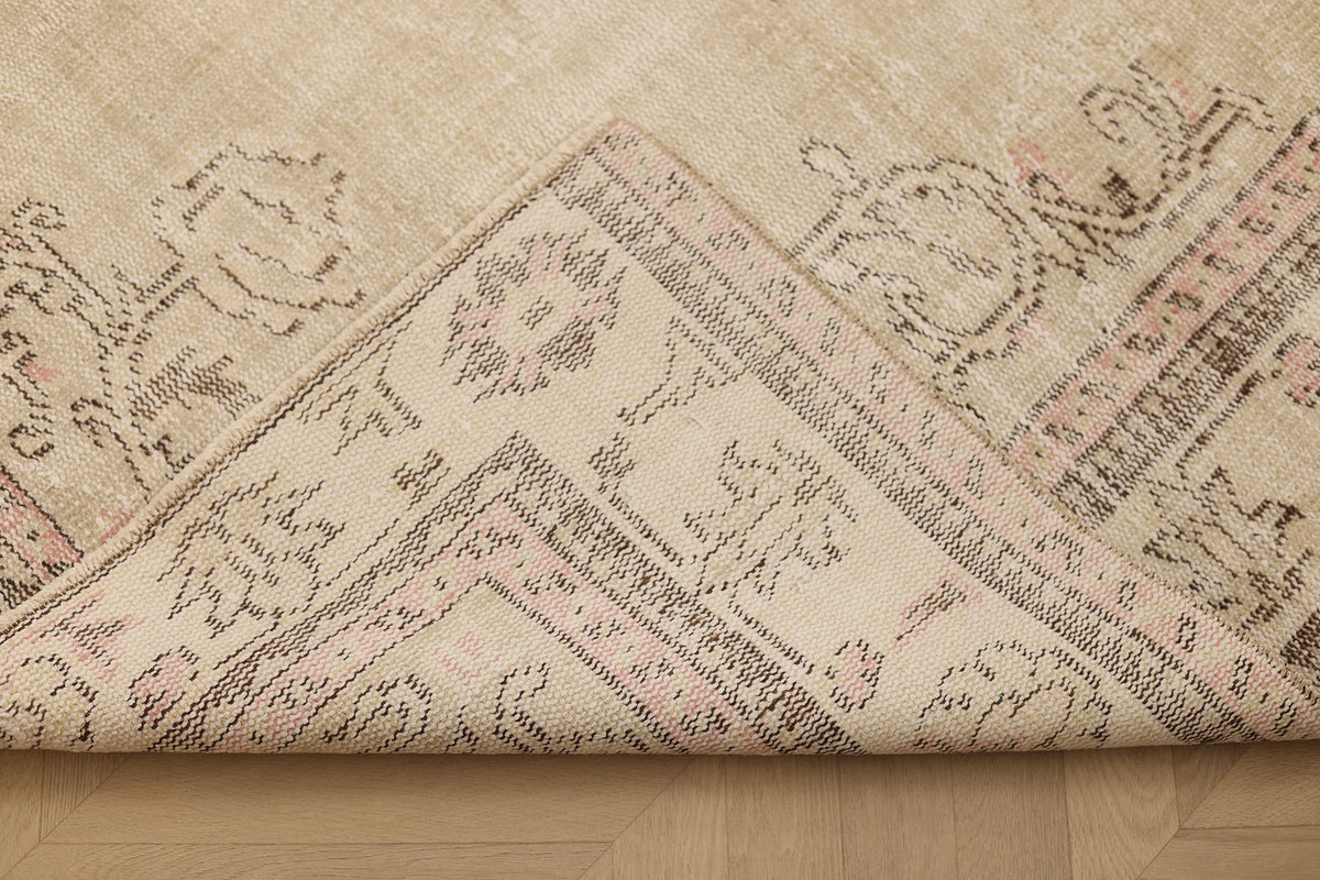 Vintage Manisa Turkish Area Rug 7x10 ft — Beige & Brown Floral