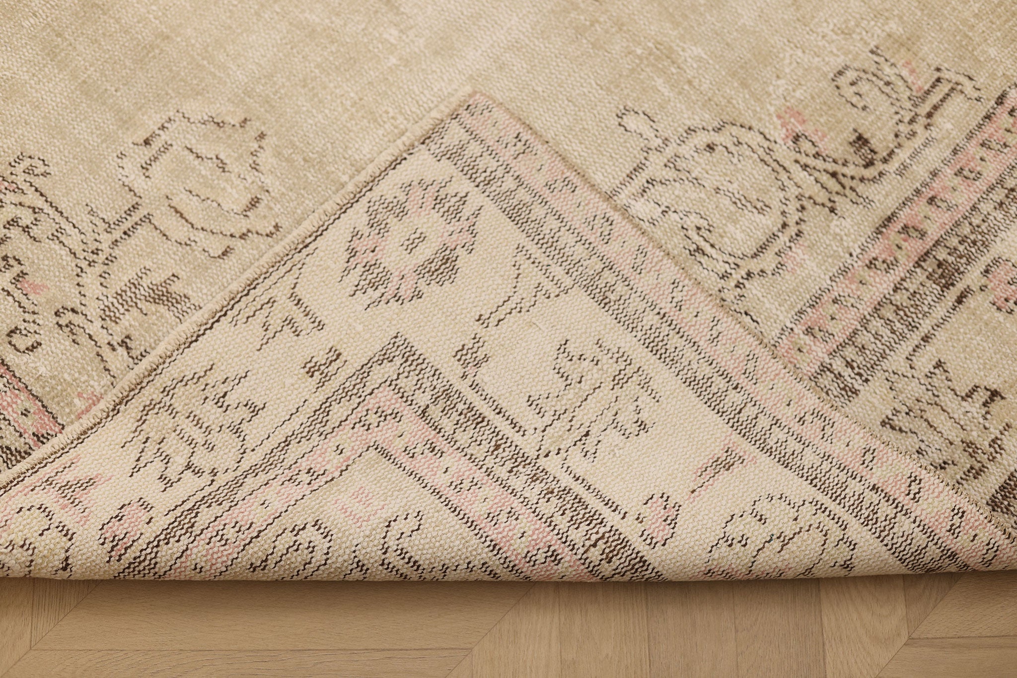 Vintage Manisa Turkish Area Rug 7x10 ft — Beige & Brown Floral