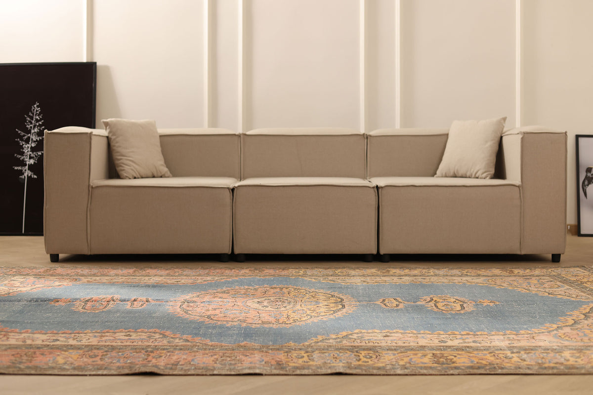 Vintage Isparta Turkish Area Rug 6x10 ft — Blue & Orange Floral