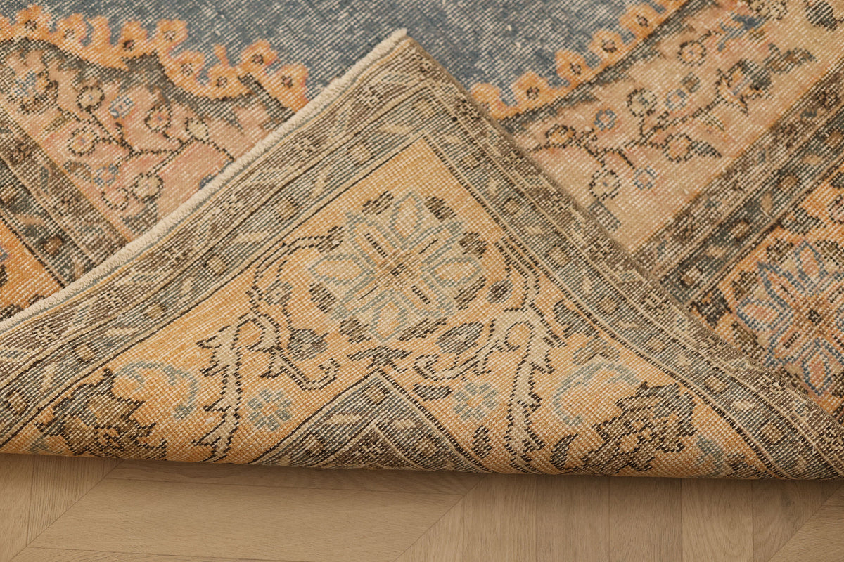 Vintage Isparta Turkish Area Rug 6x10 ft — Blue & Orange Floral