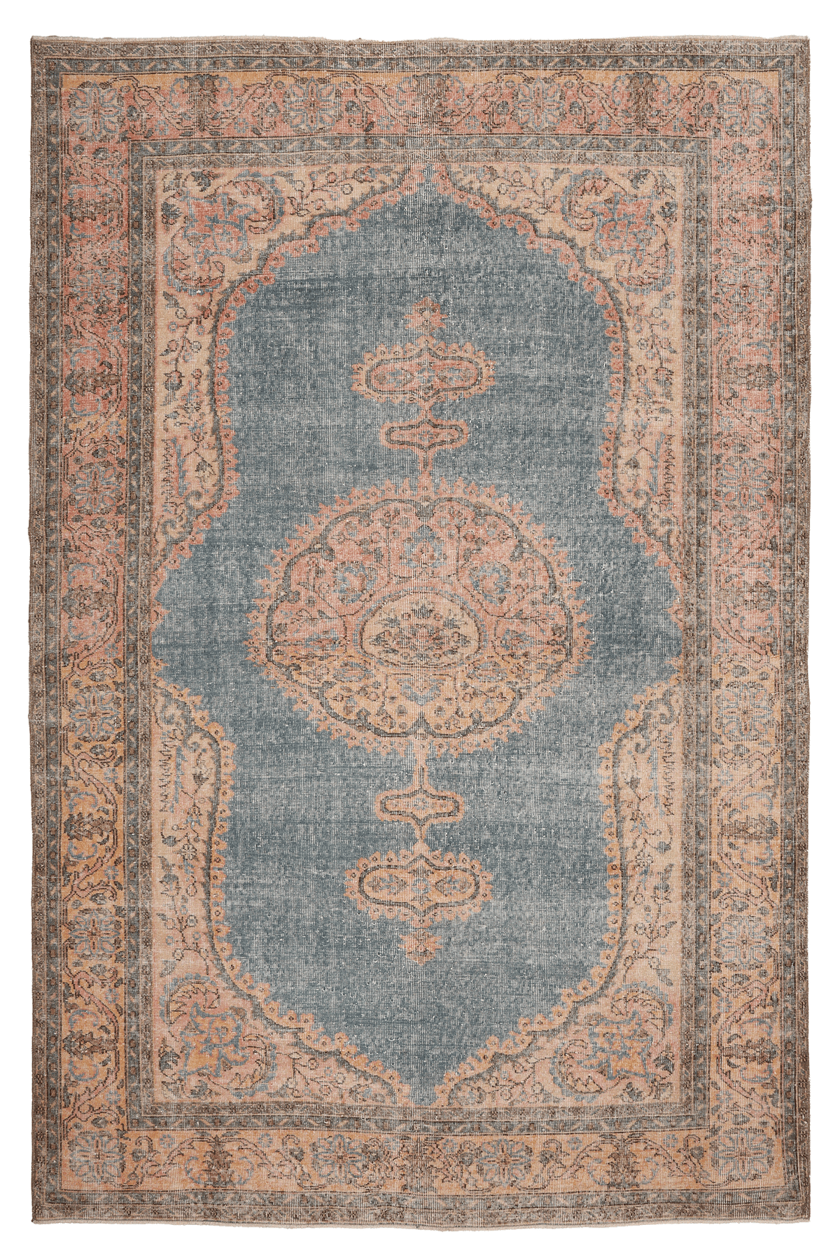 Vintage Isparta Turkish Area Rug 6x10 ft — Blue & Orange Floral