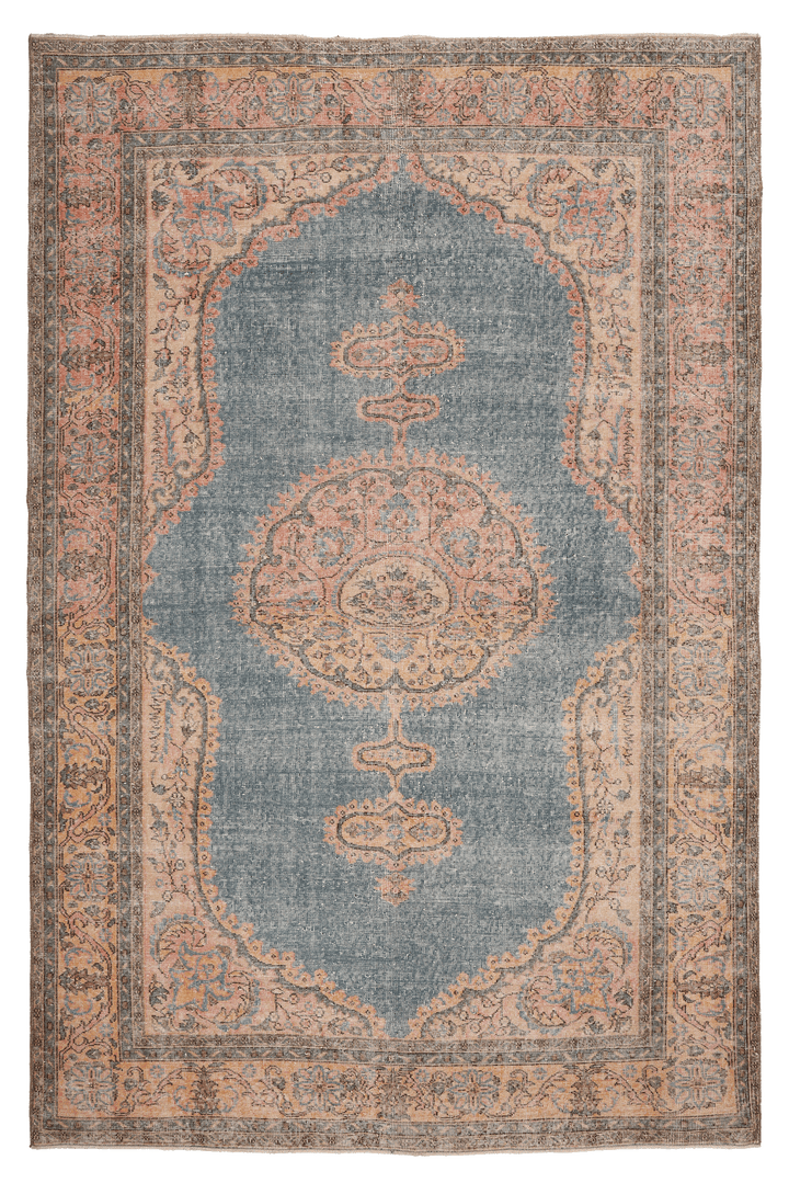Vintage Isparta Turkish Area Rug 6x10 ft — Blue & Orange Floral