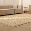 Vintage Isparta Turkish Area Rug 7x10 ft — Beige & Gray Floral