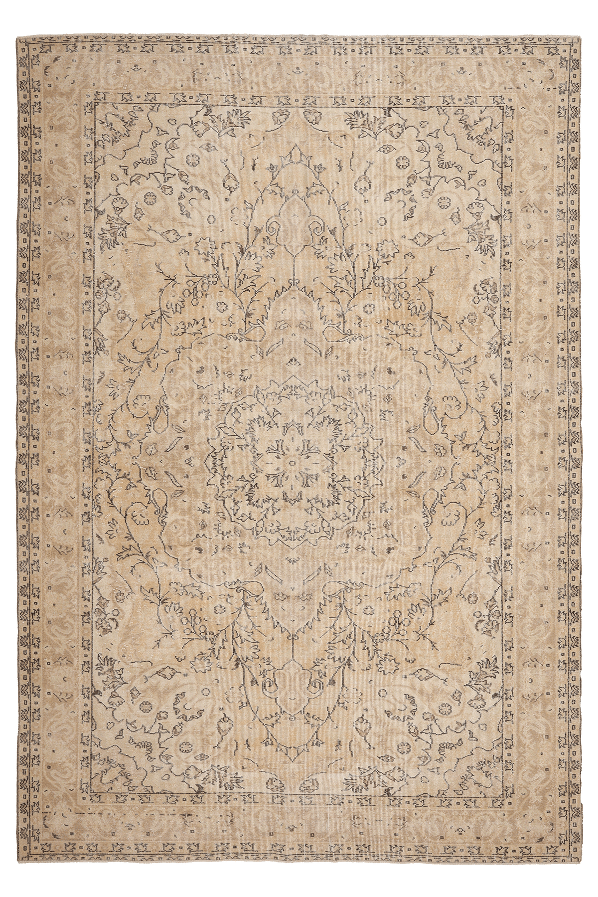 Vintage Isparta Turkish Area Rug 7x10 ft — Beige & Gray Floral