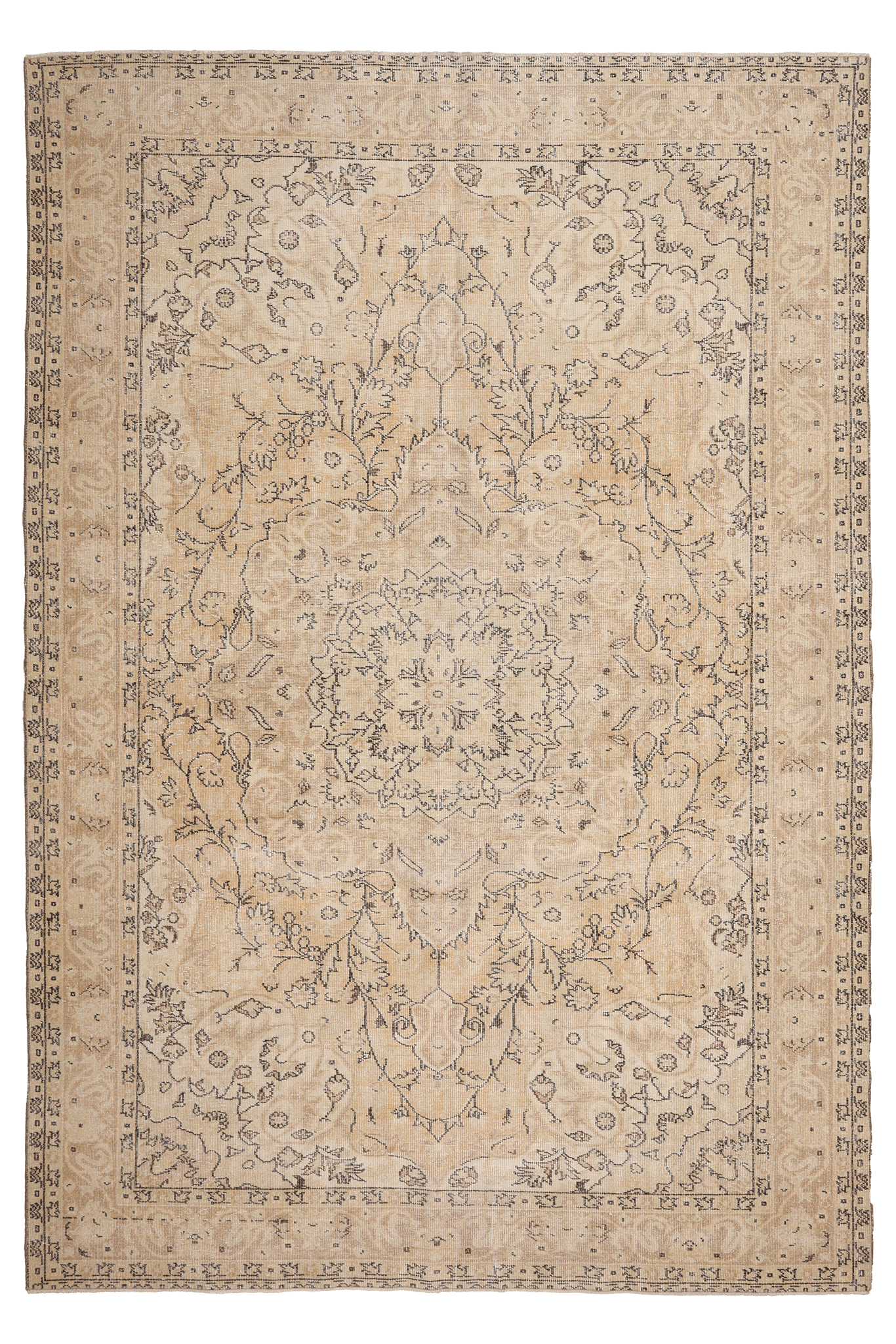 Vintage Isparta Turkish Area Rug 7x10 ft — Beige & Gray Floral