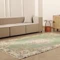 Vintage Isparta Turkish Area Rug 5x9 ft — Green & Beige Floral (No. 40824)