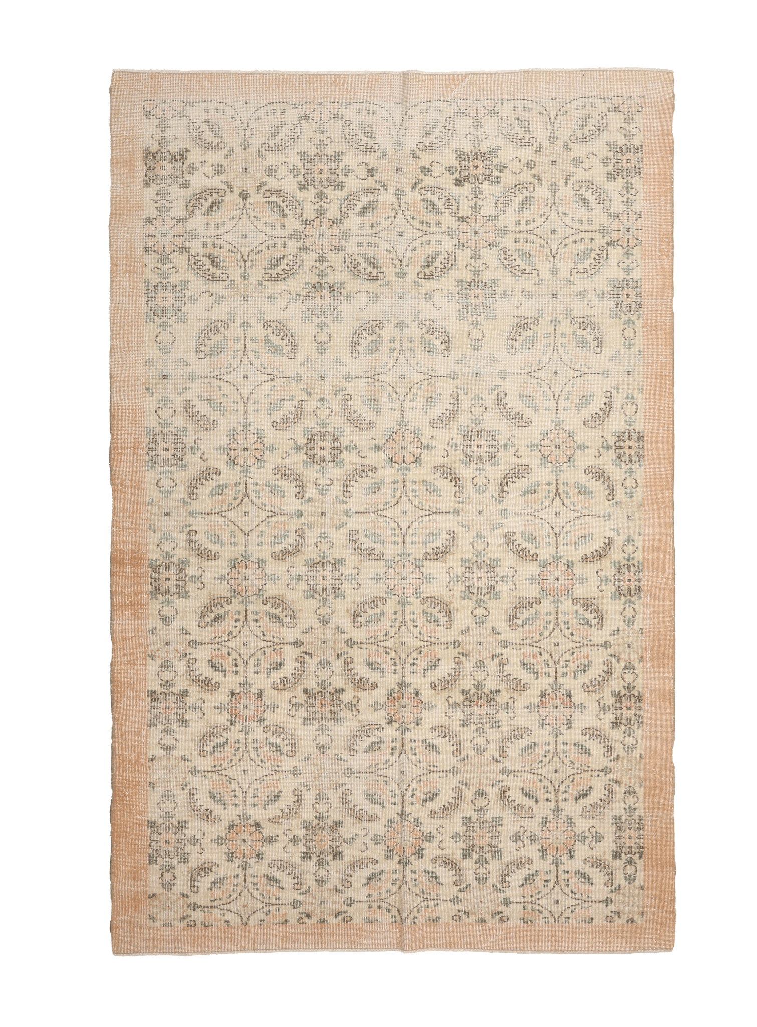 Vintage Isparta Turkish Area Rug 5x9 ft — Beige Floral