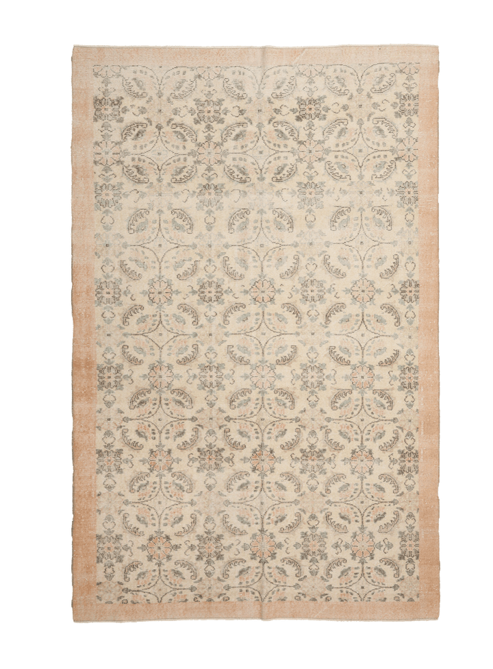 Vintage Isparta Turkish Area Rug 5x9 ft — Beige Floral