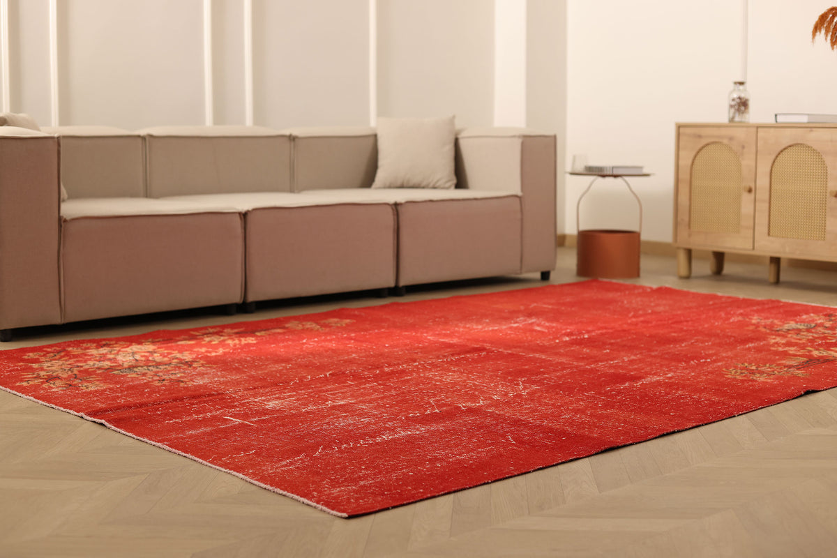 Vintage Isparta Turkish Area Rug 6x10 ft — Red Overdyed (No. 40828)