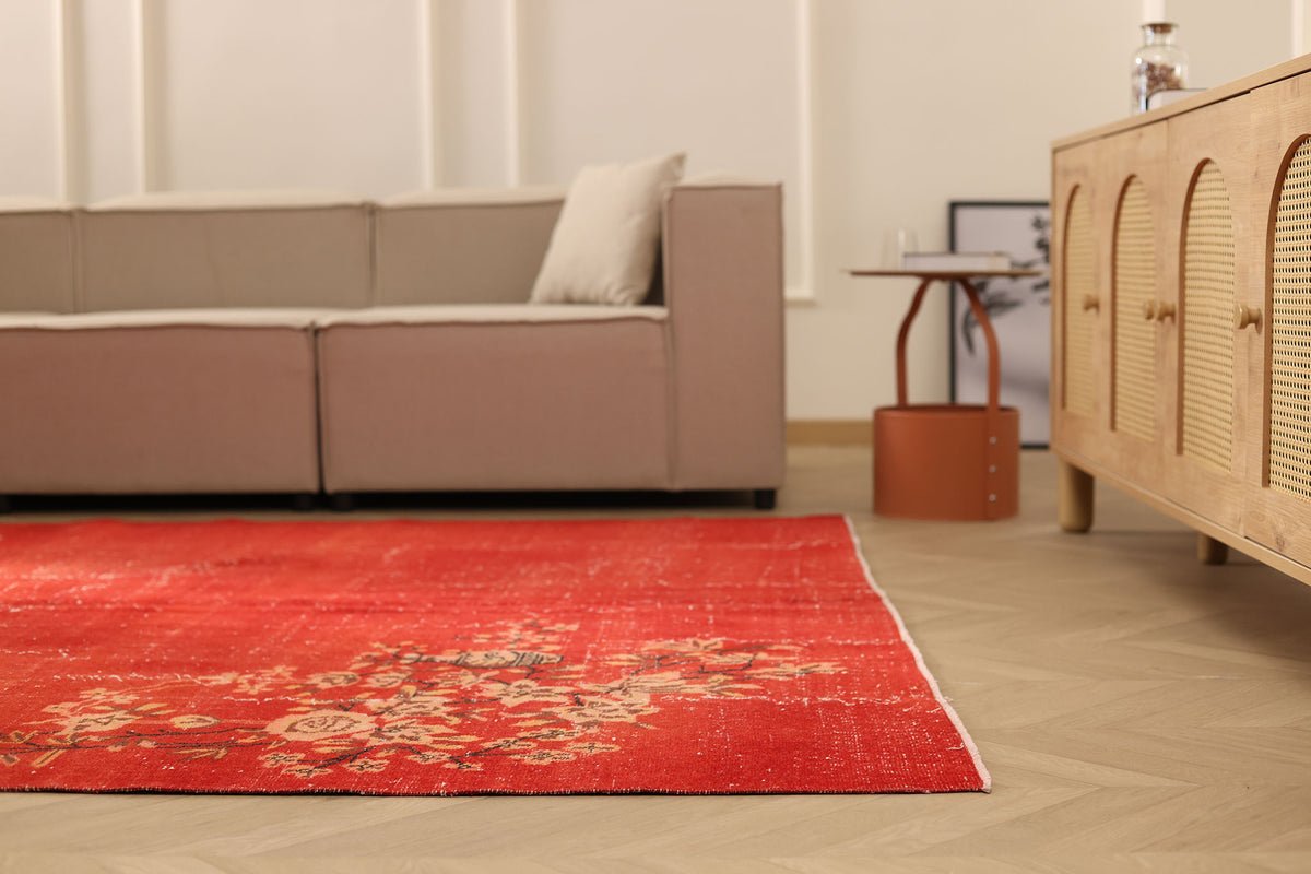 Vintage Isparta Turkish Area Rug 6x10 ft — Red Overdyed (No. 40828)