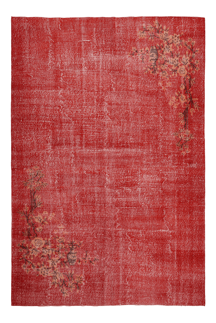 Vintage Isparta Turkish Area Rug 6x10 ft — Red Overdyed (No. 40828)