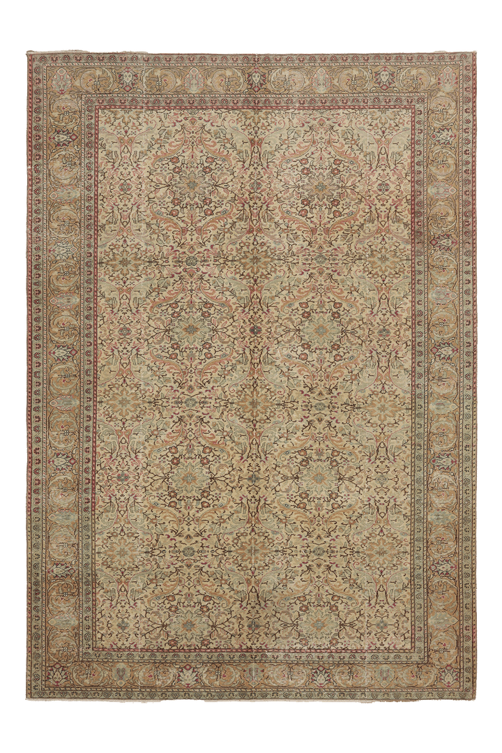 Vintage Kayseri Turkish Area Rug 6x9 ft — Beige & Green Floral