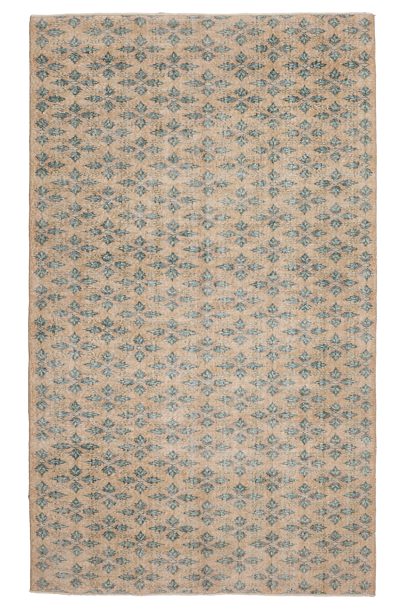 Vintage Isparta Turkish Area Rug 5x9 ft — Beige & Green Floral