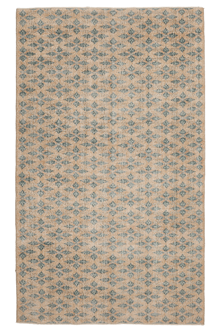 Vintage Isparta Turkish Area Rug 5x9 ft — Beige & Green Floral